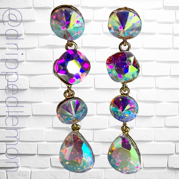 🆕 Glamorous Multicolor Waterdrop Earrings Womens Beauty Pageant Ball Brand New - Picture 3 of 5